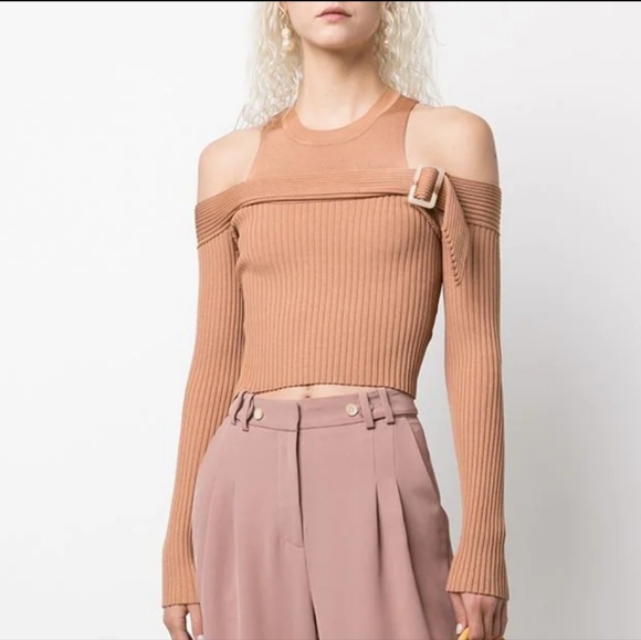 Jonathan Simkhai Mandy Cold Shoulder Sweater in Camel Small NWT - Picture 6 of 9